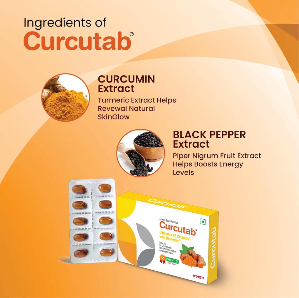 Curcutab Curcumin C3 Complex with BioPerine | Potent Antioxidant & Anti-Inflammatory Supplement for Adults | Patented Formula