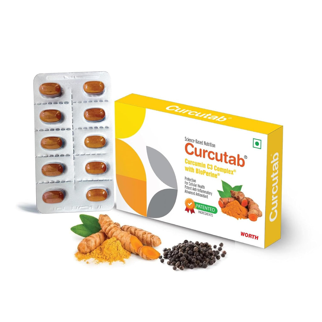 Curcutab Curcumin C3 Complex with BioPerine | Potent Antioxidant & Anti-Inflammatory Supplement for Adults | Patented Formula