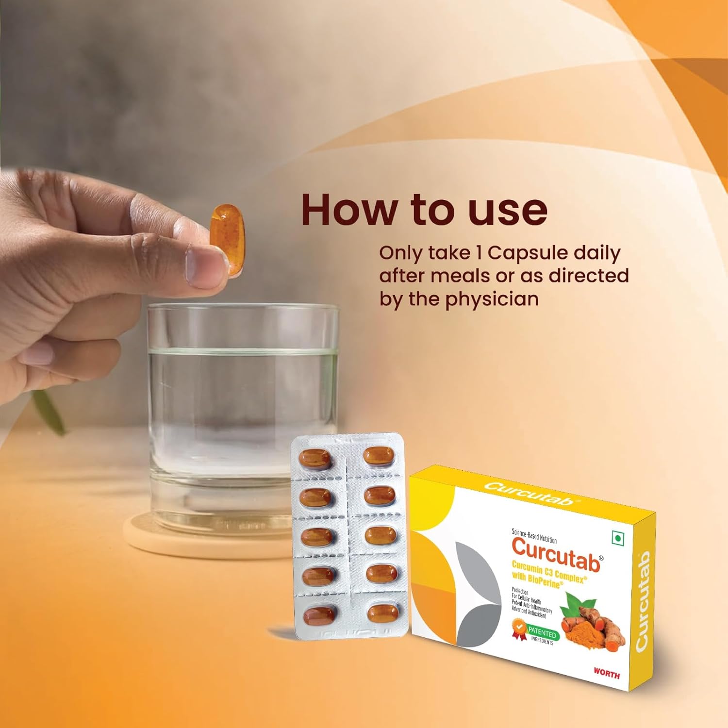 Curcutab Curcumin C3 Complex with BioPerine | Potent Antioxidant & Anti-Inflammatory Supplement for Adults | Patented Formula